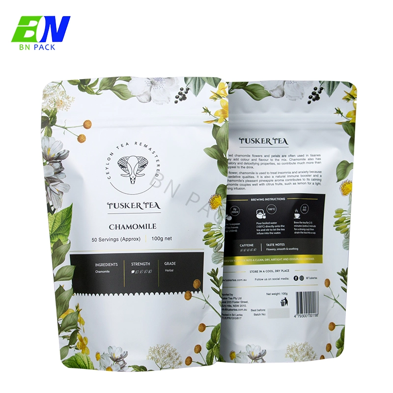 Eco-Friendly Digital Printing 200g Gold Color Tea Packing Resealable Stand up Bag