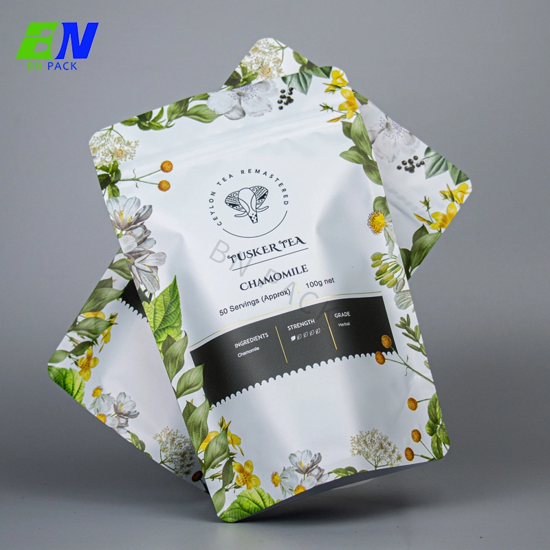 Eco-Friendly Digital Printing 200g Gold Color Tea Packing Resealable Stand up Bag